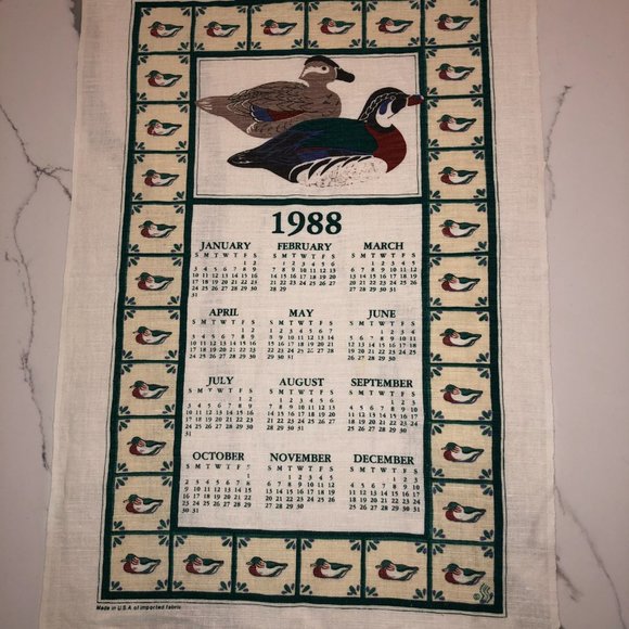 Vintage 1988 Calendar Mallard Linen Tea Towel - Picture 1 of 4